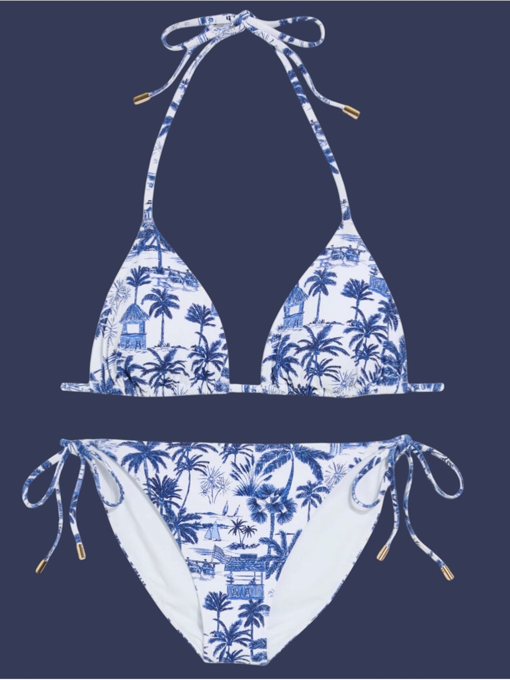 Vineyard Vines White and Blue Palm-Print Triangle Bikini set